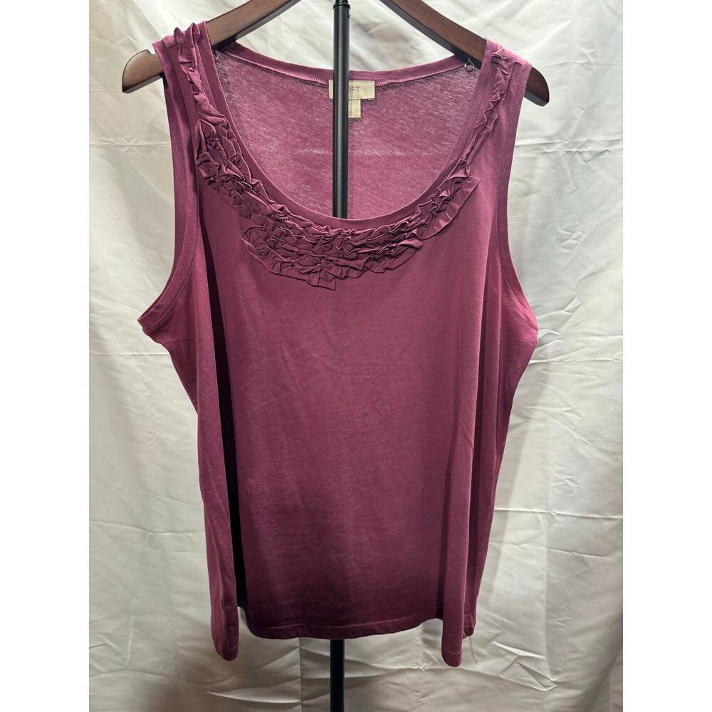 Loft Women’s XL Tank Top Sleeveless Ruffle Neck Pink Basic Casual Summer